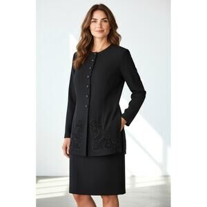 KARIN STEVENS Dark Navy Blue Suit Dress 12  OfficeWear Dressy Avantgarde Event